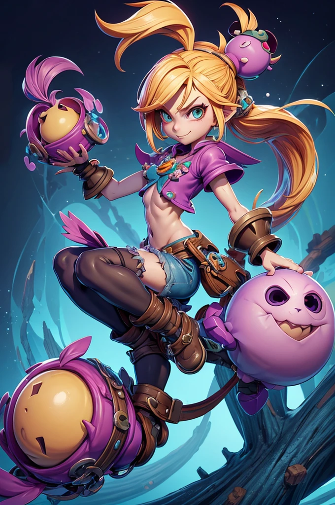 Rayman Legends style tree, character estilo art rayman legends, (girl), fully body, viking style, Giant Accessories,Giant Monster, Little bunny, sensuality, FANTASY