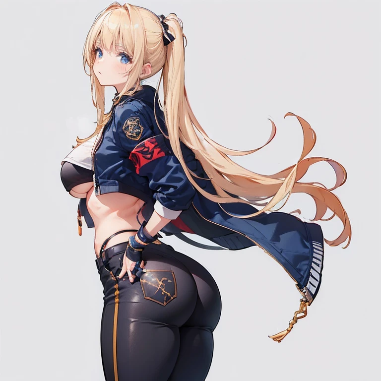 Very detailed、Highest quality、Best image quality、masterpiece、8K pixels、Anime Face、A kind smile、Open Mouth、Blonde curly hair、(Wearing a thong)、(Lean forward and turn your butt towards me:1.5)