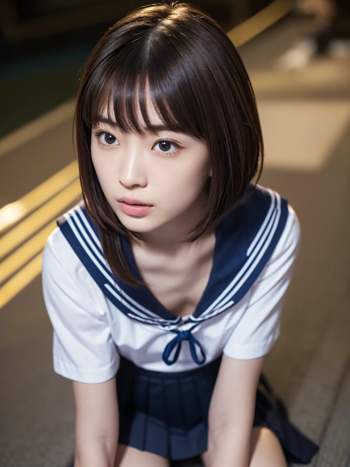 NSFW, (kawaii 24 year-old Japanese girl, Nogizaka idol, Korean idol), (glossy hair, very short hair, bangs:1.3), (beautiful black eyes, rounded face, single eyelid, no makeup:1.4), (embarrassed, noseblush, sex silly, orgasm, half opened mouth:1.5), (semen on the face, bukkake:1.5), (wearing suit jacket, collared shirt, necktie:1.3), (extra small breasts:0.9), BREAK, (simple blue background:1.3), (view from forward, bust shot:1.3), BREAK, (masterpiece, best quality, photo realistic, official art:1.4), (UHD, 8K quality wallpaper, high resolution, raw photo, golden ratio:1.3), (shiny skin), professional lighting, physically based rendering, award winning, (highly detailed skin, extremely detailed face and eyes), Carl Zeiss 85 mm F/1.4, depth of field, 1girl, solo,