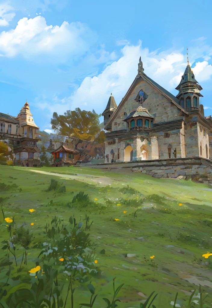 There is a picture of the castle,cghub The foreground is a meadow, a slope, and a path. The original game scene has a castle in front., castle setting, Beautiful screenshots, Magic Castle School on the Hill, county castle, Medieval background, Green Cyrodiil Plains, Rivendell, Medieval fantasy town, final fantasy 11, Detailed screenshots, Gorgeous hideaway, Perfect details, Stunning screenshots, Castle Background