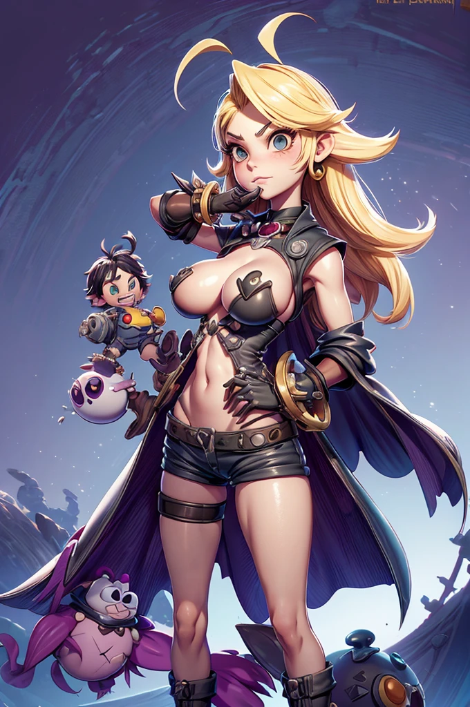 (rayman legends), character estilo art rayman legends, girl and boy, corpo inteiro, ESTILO witch, acessórios gigantes,giant monster, big breats,Little bunny, (shorts),big breast, , sensuality, FANTASY, shanoa castlevania, nier automata