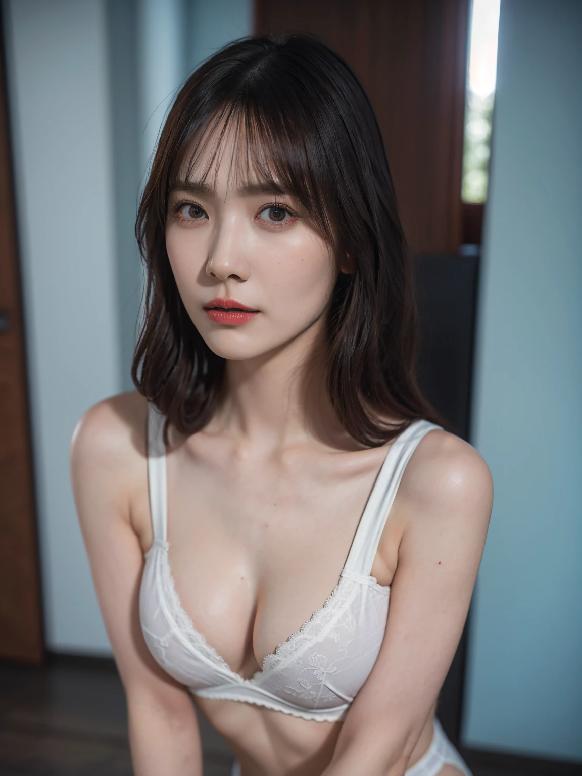 1girl, 17 year old girl wearing micro bra, masterpiece, best quality, highest quality, (Front light:1.3), (photorealistic:1.3), natural light, extremely detailed CG unity 8k wallpaper, focused, 8k wallpaper, extremely detailed, ultra realistic, photorealistic, sharp focus, absurdres, (HDR:1.2), (high contrast), photograph, detailed and intricate, instagram, portrait, highly detailed, digital painting, artstation, concept art, smooth, sharp focus, illustration, (whole body:1.5), (Big breast:1.3), ((looking at viewer)), ((slim body)).