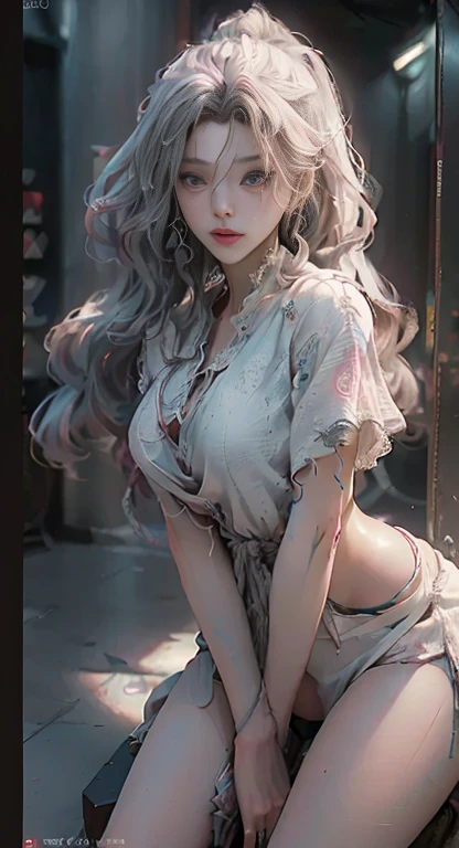 (best quality), ((masterpiece), (detail: 1.4), 3d, Beautiful cyberpunk woman, HDR (High Dynamic Range), Ray Tracing, nvidia RTX, Super Resolution, Unreal 5, Subsurface scattering, PBR Textures, Post-Processing, Anisotropic filtering, Depth of Field, Maximum clarity, Multi-layered textures, Albedo and Specular Maps, Surface Shading, Accurate simulation of the interaction between light and material, Perfect proportion, Octane Rendering, Two-color light, Large aperture, Low ISO, White Balance, Rule of Thirds, 8K Native, Practical, (Stately Fluff, Perfect proportion, Bright Eyes, Light makeup, Big black eyes, Pink and moist lips), White hair, Big black eyes, refrigeration, Sharp eyes, Flowers, (masterpiece, Practical, high resolution), ((1 girl): 1.2), ((wavy white long hair): 1.3), (Business suit, Office documents, Sitting at a desk, play cell phone), ((Large Breasts): 1.5, Thin waist: 1.2, strangle thigh: 1.3, Fair and moist skin)