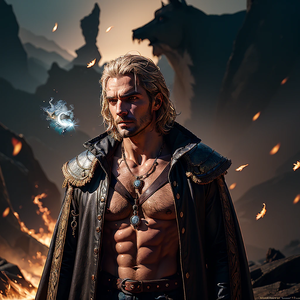 sunset unparalleled "Geralt of Rivia : The Witcher" holding blade,skell,insane Henry-Cavill F/1 Photorealism RAW, Cosmetic artistry massive elaborate amazing composition,lambert and vesemir,(ultra high-quality,ultra highres,epic top masterpiece:1.2),symmetrical ultra-detailed,ultra realistic:1.37,wolf school background,wolf symbol,portrait,ulra sharp focus,physically-based rendering,professional,vivid colors,bokeh,handsome facial features,baltic amber medallion,captivating blue eyes,long silver hair,sculpted muscles,silver sword,ageless face,warrior's scars,dangerous expression,fierce and determined look,dark and mysterious atmosphere,strong presence,eerie glow,stag antler necklace,elegant black leather armor,stormy sky,snow-covered landscape,gloomy forest,wisps of magic in the air,fireflies dancing in the night,full moon illuminating the scene,dramatic lighting effect,detail of chainmail armor,ember-eyed black wolf in the background,grim expression of Vesemir,skeptical gaze of Lambert,silent and imposing Skell,unwavering loyalty to Geralt,expression of camaraderie and trust,swirling mist surrounding them,hint of danger and adventure in the air. Heavy Large Sword invoke fire elemental flmngprsn summon flame ablaze embers hearth beholder bright epiceye embers,ultra-realista, detalhes intrincados,((obra de arte,melhor qualidade)),((Cinematic Light)),hyper realista,assustador,dark fantasia,armadura detalhada,Capacete detalhado,epic realista,desaparecido,((cores neutras)),(HDR:1.5),(cores suaves:1.2),hyper detalhado,luzes quentes, efeito de luz, dramatic light,(detalhes intrincados:1.1),(teal and orange:0.4), (Whirling lightning),(whirlwind of ice snow),(epic tMasterpiece,max best quality,ultra-highdef,ultra-highres),ultra-detailed,ultra sharp focus,varies,multi,nude etc. --v 6 --s 1000 --c 20 --q 5 --chaos 100