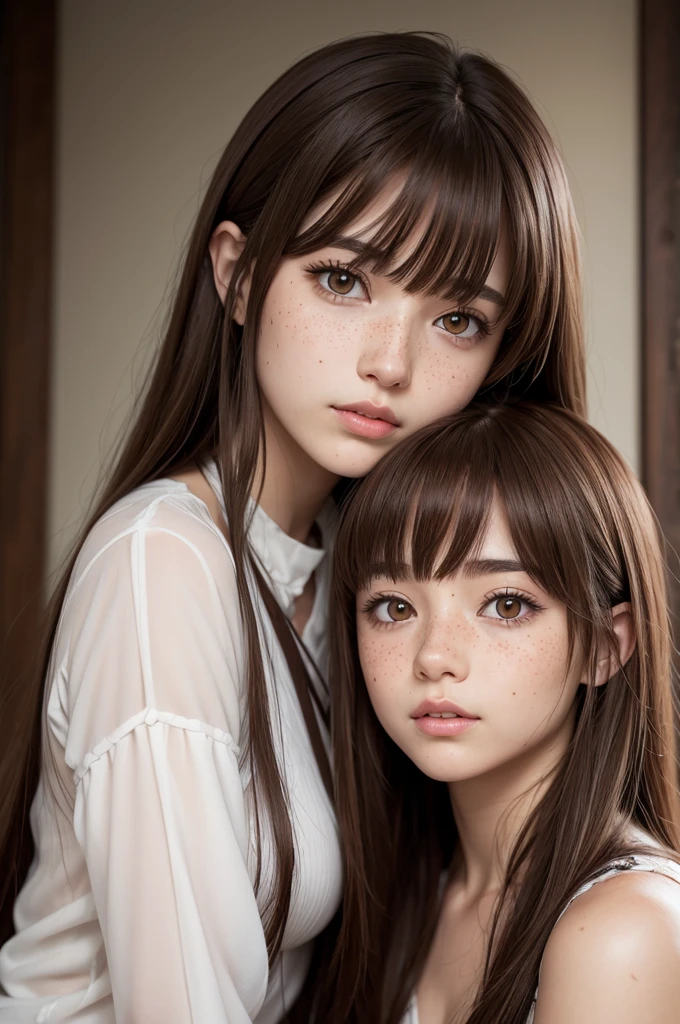 Cute woman with long hair and brown eyes