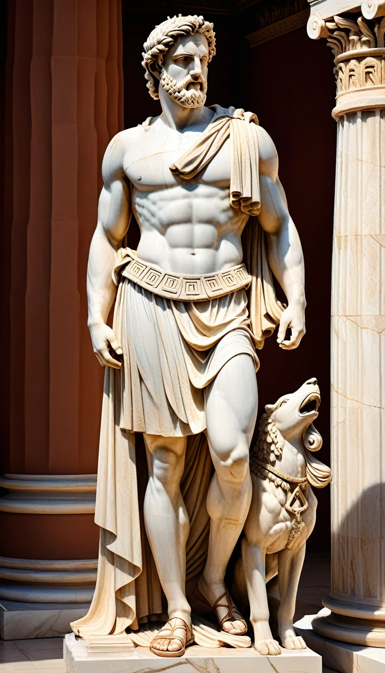 masterpiece, Highest quality, Very detailed, High resolution, High resolution, Realistic, Fine texture, Super Fine, Total concentration, Ancient Greek Art, Marble statue, Intricate details, Classical architecture, Doric column, Parthenon, Ancient pottery, Detailed pattern, Mythological scenes, Greek God々, Warrior in armor, Togas, Loose-fitting robes, Olive wreath, Greek Urn, Historical accuracy, Dramatic Pose, Realistic lighting, Depth of written boundary, Historical background, Detailed Texture, A calming color palette, Epic Scale, Professional, Very detailed, Intricate Design, Volumetric lighting, Cinematic Light, Historical art, Full body portrait, ancient ruins, Beautifully detailed backgrounds, Vivid yet realistic colors.
