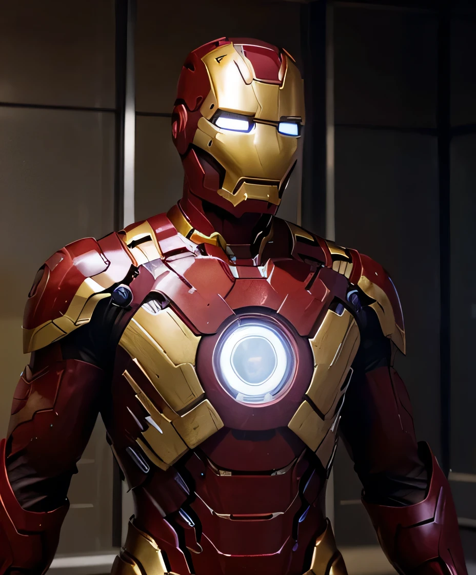 golden iron man suit with a sqaure arc reactor, High Resolution, Masterpiece, HD, High Details, Super Detailed, UHD, 3D Rendering, Anime, Cinematic,