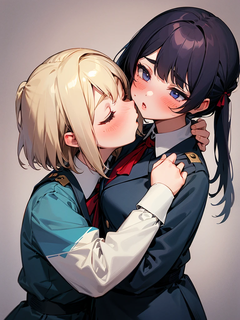 blush,Two Girls,uniform,kiss