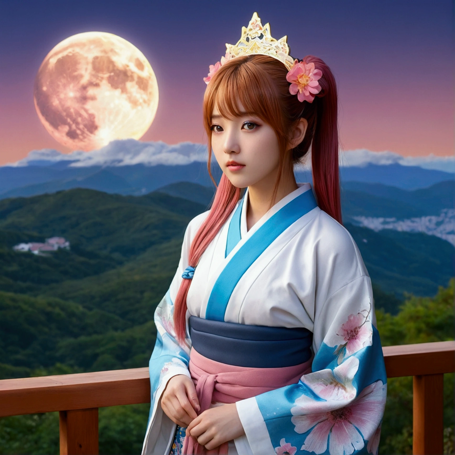 Highest quality, expensive_solve, clear_image, Detailed Background ,girl, Hanbok,flower,garden,moon, night,Dutch Angle, Wide Shot, Crown,(masterpiece), (Highest quality), (Very detailed), (Dirty Hair), (figure), (1 girl) (Long Pink Hair 1.5) (Blue eyes) (Double Ponytail 2.0), ((((No shoulders))),Hanfu, (Looking at the audience, (interview), (Simple Background), Beautiful and delicate eyes, Delicate and beautiful face, Soar (High saturation), (Colorful glitter), Colorful bubbles, (glitter), Facial accents, Perfect NwsjMajic, Conservative dress, No shoulders, Autumn Clothes, Facing the Public, Perfect figure,Airi Azuki.Kimono nude,Highest quality, Realistic, 8k, High resolution, 1 girl, woman, nice, (White Background: 1.82)), ((Big round breasts, Sleeveless white T-shirt: 1.75)), Straight Viewer: 1.8, (1 girl Eyes, Medium length hair, Brown Hair, Parted bangs : 1.65), Realistic, (bokeh), (Mouth closed: 1.46), nice, Pure Eros Face_v1Bending over, stooping,(Highest quality), masterpiece, Highly detailed CG uniform 8K illustrations, High collar, extremely High collar saturation, All the colors have deepened, paint, Graffiti art, Center Configuration, Highly detailed lights and shadows, Graffiti wall, wall painted bright, A girl's graffiti A girl is staring at the wall, Highly detailed face and eyes, Medium length hair, Sportswear, Colored clouds super huge mountain、The Alps、Nice views、Wonderful nature、Fantasy、Huge waterfall、High resolution、Highest quality、Masterpiece, Highest quality,One girl, Long Hair, hair bow, , alone, hair band, bird, Black Hair,pants, bangs, red hair band, arms, chest, Brown eyes, colorful kimono, Confused, A light smile, Official Art, Good composition, Official pose, detailed Portraiture, Portraiture, bokeh, Clouds and mountains background, warrior,, High resolution, Dramatic lighting and shadows, Solar flare, Blurred foreground 24k,High quality masterpiece, landscape, cloud, Bright starry sky. Traveler, Romantic Light, sexy pose , Concept Art, Lofi Art Style, reflection. Rof
