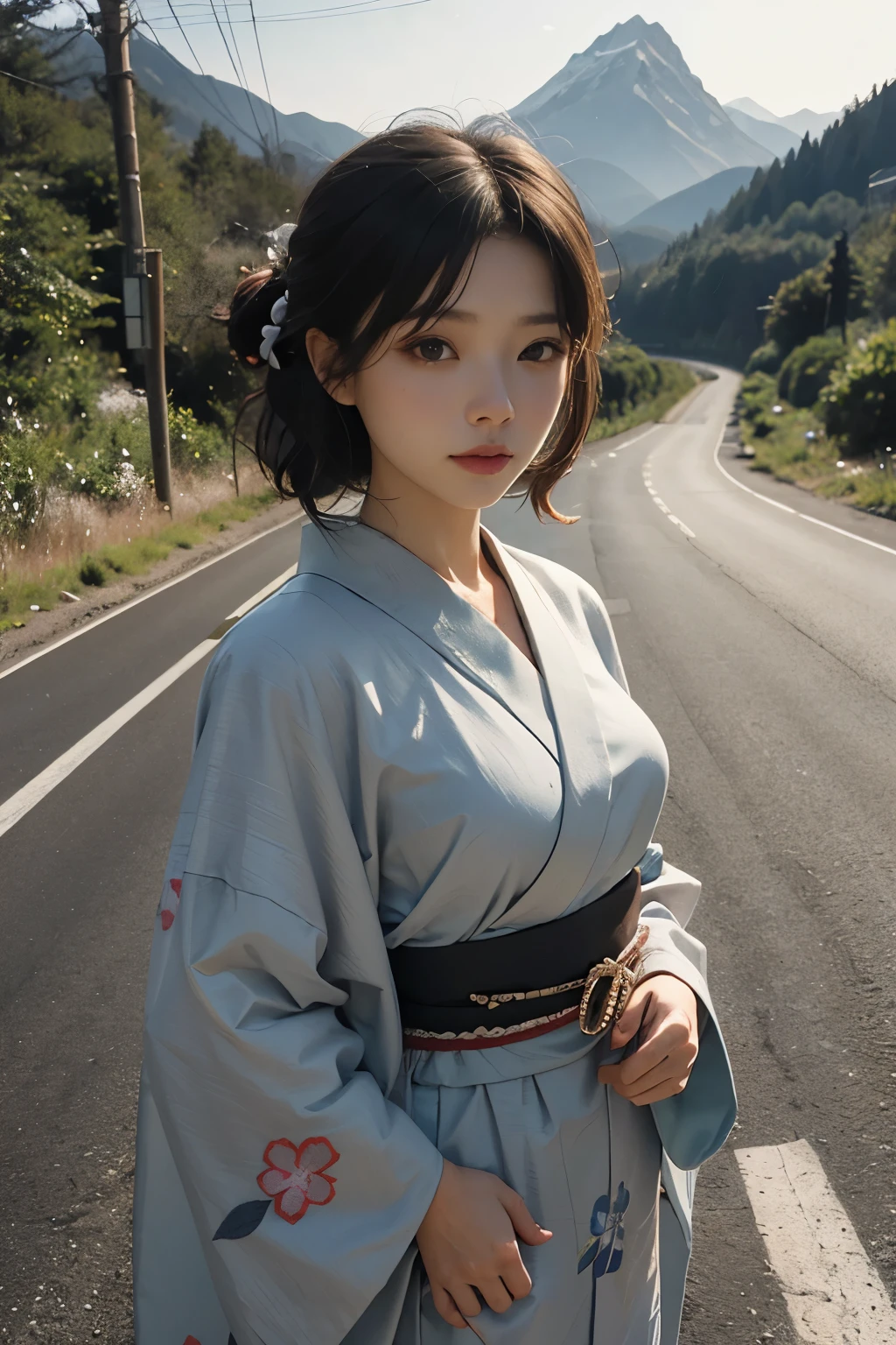 Beautiful,Junko Ishihara,Over Amagi,Prostitute,or period,Years falls,Flame of Love,Disheveled Japanese clothing,In the mountains,The twists and turns of the deep mountains,Flames of Passion,Mature women in their thirties,A devoted beauty,Disheveled Hair,Disheveled outfit,A half-crazed woman obsessed with love,Disheveled, thin kimono,thin yukata,A distraught yukata wearer,Female Artist,Narrow eyes,Single-minded gaze,Simple string belt,or period,Dark mountain path,Crossing the mountain pass,Unpaved mountain roads,On the road through the dark forest,Unpaved road,promenade,Mountain trail,Dirt Road,登Mountain trail,When the road wasn't paved yet,Old mountain path,ground road,carriage,rickshaw,She's wearing light clothing and her chest is exposed.,Beautiful Mature Woman,