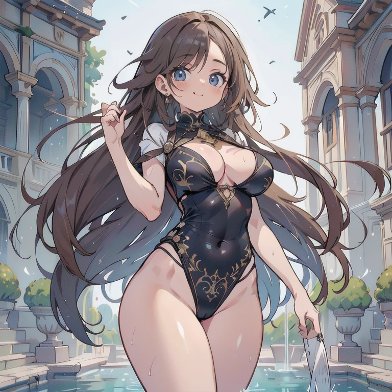 Anime Kawaii sexy Perfect Slim sensual body large breast and huge thighs, An intricate and highly detailed illustration of anime (Young girl)(Be careful when browsing:1.3), (1 girl,(superfine muscle),comely ,breasts big,pale skin,pointed chest,erect nippleslips),(surrealistic,(8k),surreal,attention to the details,high resolution,highest quallity,work of art,presence,dynamic,audacious),(thinning hair:2),(soft bristles:2),(slickedback hair]1.5),Your long bangs swinging,Ultralight Copper Amber Hair,hair covering one eye,(Sexy High Cut High Exposure Swimsuit 1.5),by the pool