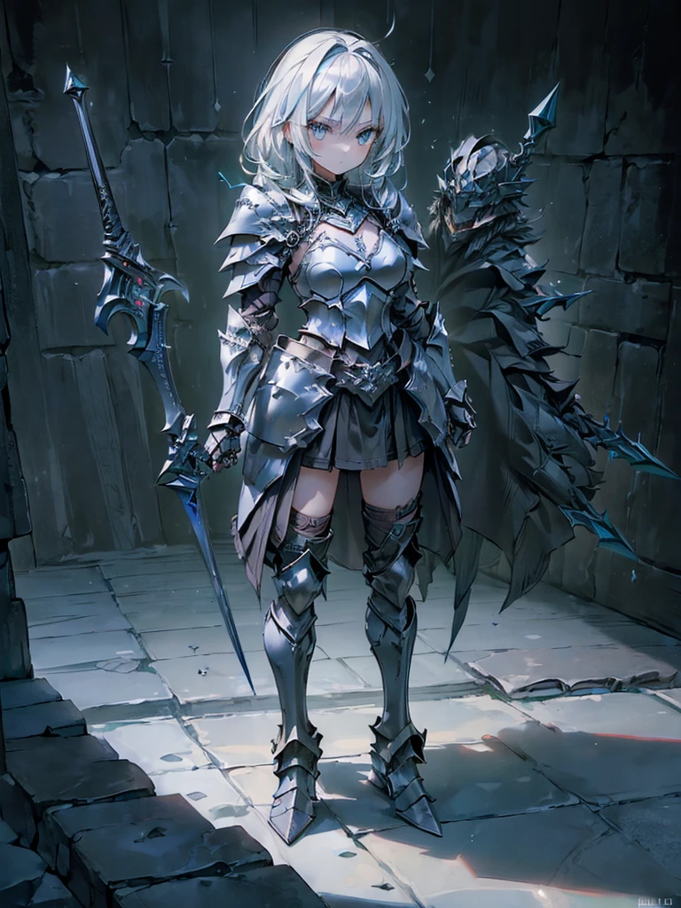 (((masterpiece, best quality, high detailed, 8k))) Design a layout showcase Gaming character, (1skinny girl). Black+ Gold intricate armor, stylish and unique. ((showcase weapon:1.4)), dark scythe. (masterpiece:1.2), (best quality), 4k, ultra-detailed. (Step by step design, layout art:1.5), (luminous lighting, atmospheric lighting). necromancer, ((glove full hands)), (((revealing armor:1.3))), vambraces, armored legwear, (((full_body_shot:1.4))). {In a haunted graveyard}.