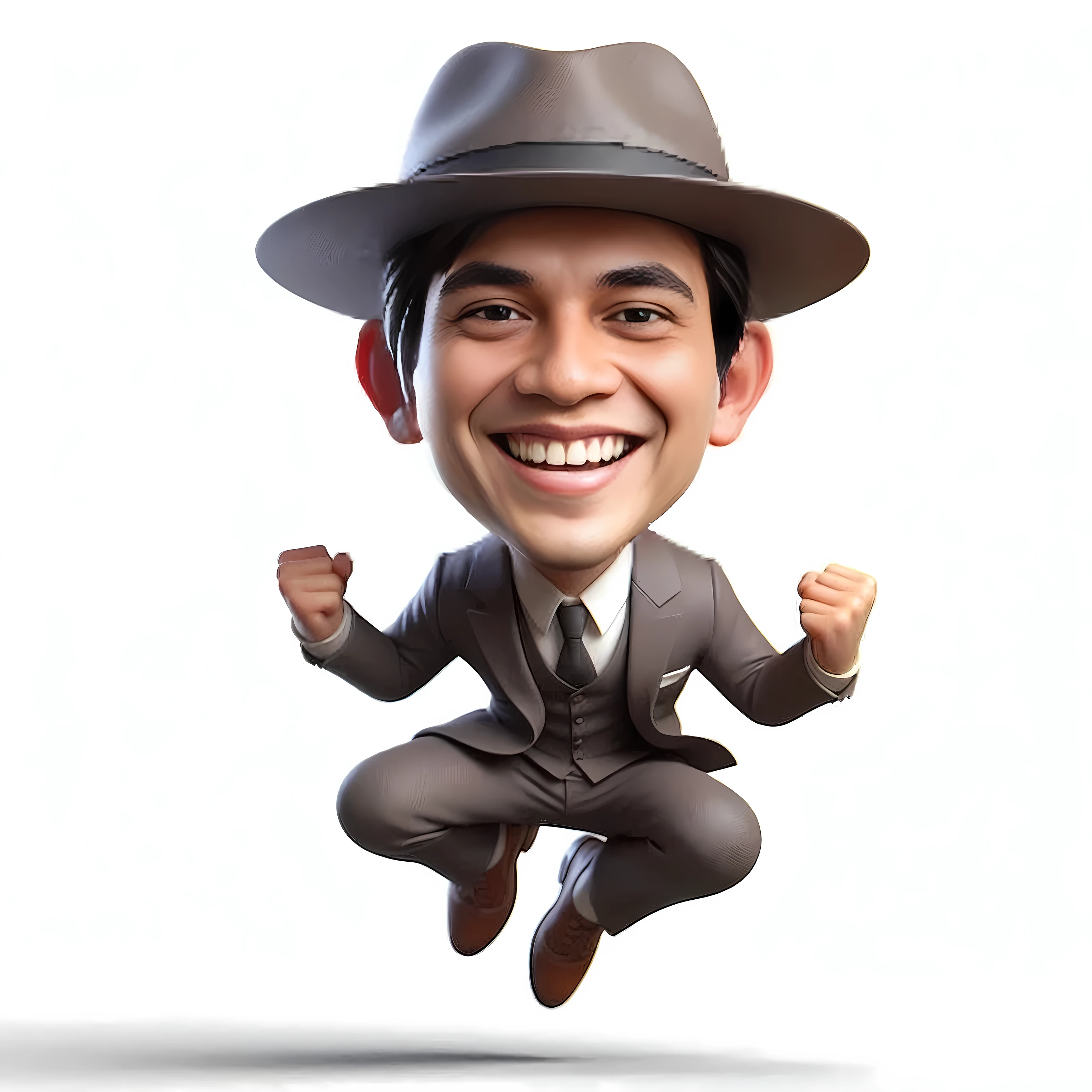 Disney pixar style 3D caricature with big head. A man with long messy black hair, thick straight black eyebrows, cheerful dark black eyes. He has a medium sized proportional nose, giving off a friendly and happy impression. wearing a blue shirt. Yellow background. The skin and facial textures are very detailed. Disney 3D pixar style, 3D rendering, ultra realistic, UHD, best quality, colorful art, 8K