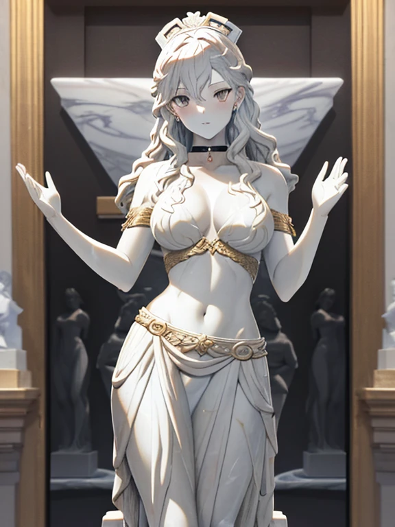 (White marble statue:1.5), Stone statue, Statue of the Goddess, Ancient Greek Art, Misaka Mikoto, 1girl, black choker, uhd, retina, masterpiece, ccurate, anatomically correct, textured skin, super detail, high details, high quality, best quality, highres, 4K