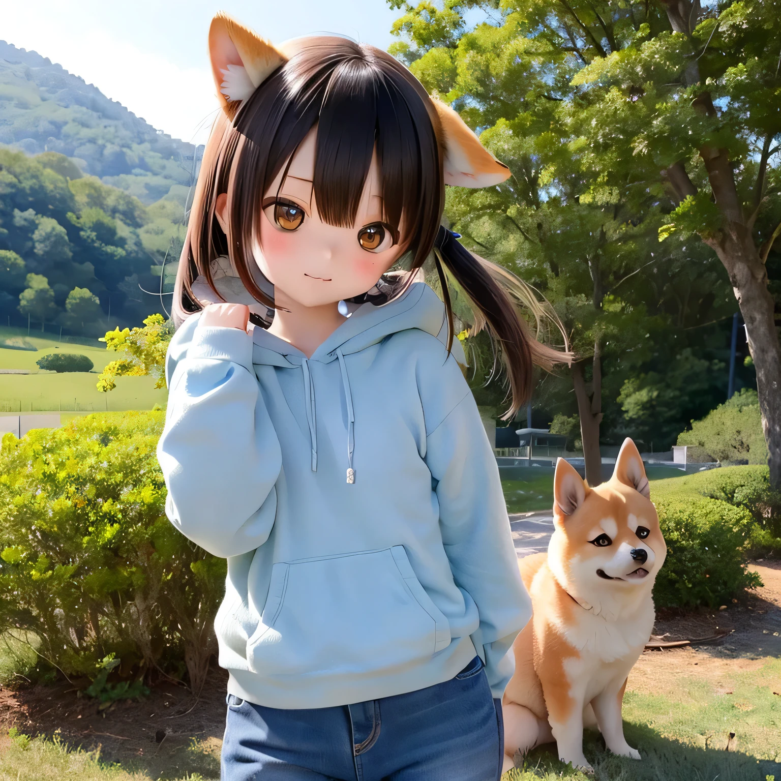 Shiba Inu girl rural scenery