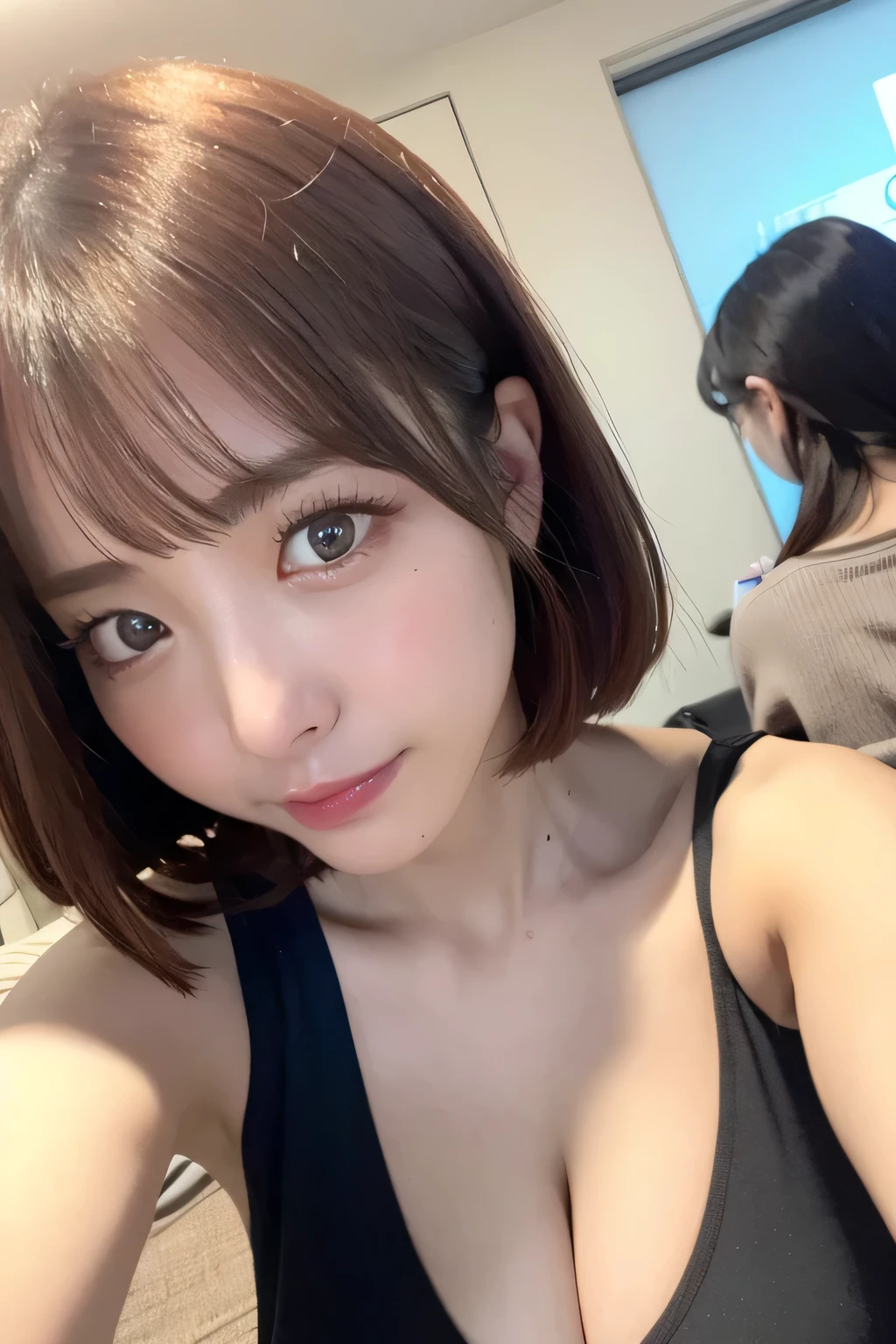 Selfie、Selfie,Close-up, masterpiece, Highest quality, Very detailed, CG, 8k wallpaper, Pretty face, alone,Highest quality、Idol、Bobcut、Twice、Japanese girl、Beauty、Date、Fun atmosphere、sexy、fashionable、Real、reality、20-year-old、Big Breasts