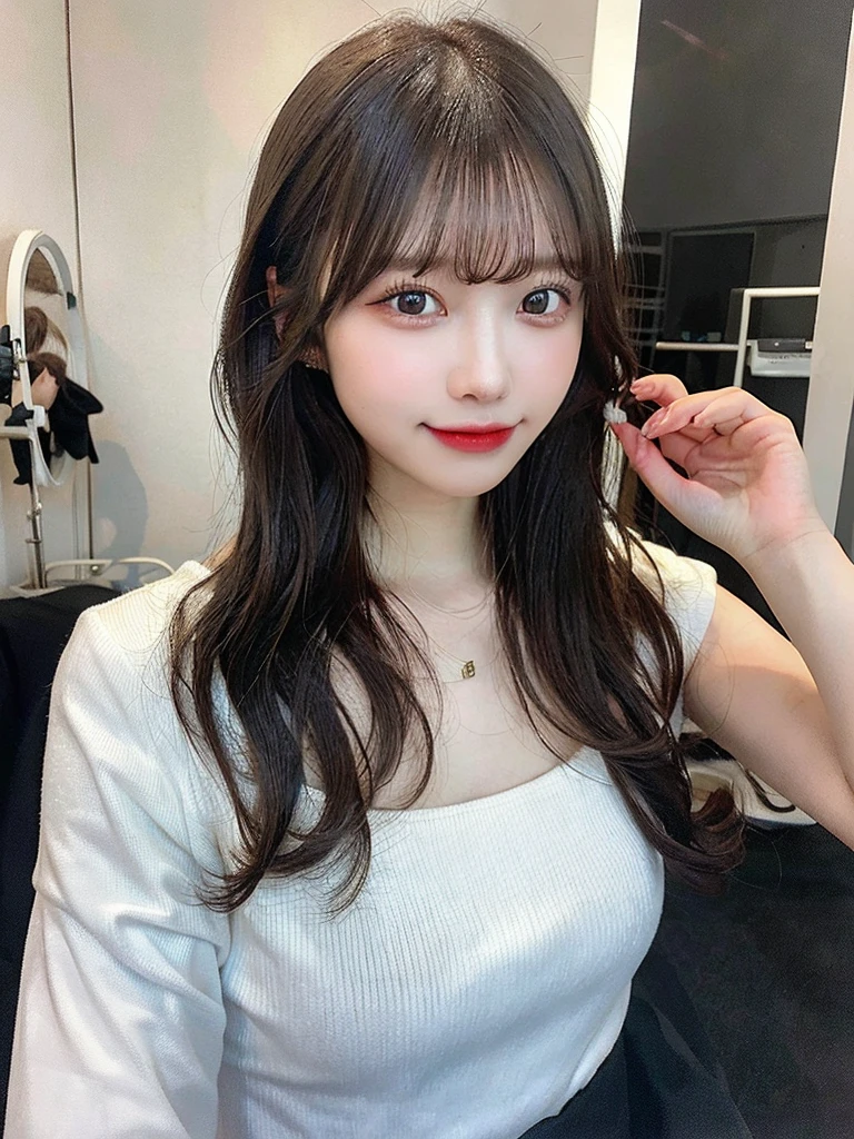 (masterpiece:1.3), (8k, Realistic, RAW Photos, Best image quality: 1.4), 20-year-old girl、(Random Hairstyles:1.2)、Highly detailed face、Attention to detail、double eyelid、Sharp focus:1.2、Beautiful woman:1.4、Light brown hair、Highest quality、masterpiece、Ultra-high resolution、(Realistic:1.4)、Highly detailed and professional lighting、Brown Knight、thin、smile、Long black hair、Deadly position、Beautiful Skin、Random Pause、Shiny Hair、Sculpture model pose、
