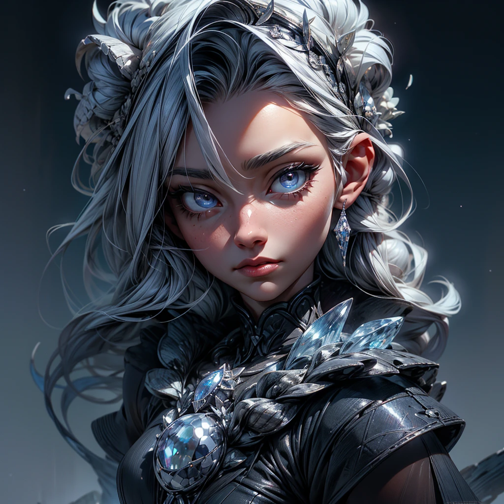 Arafed, high detail, Best quality, 16 thousand., [Ultra detailed], masterpiece, Best quality, (extremely detailed), Close-up of the face, RAW, photorealistic, highly enlarged image (1) Ice Snake Eye of the Frozen Devil, ice shards of frost on eyelashes, Light blue iris, full white moon,, round moon reflected in the iris, 3D rendering, [[Anatomically correct]]