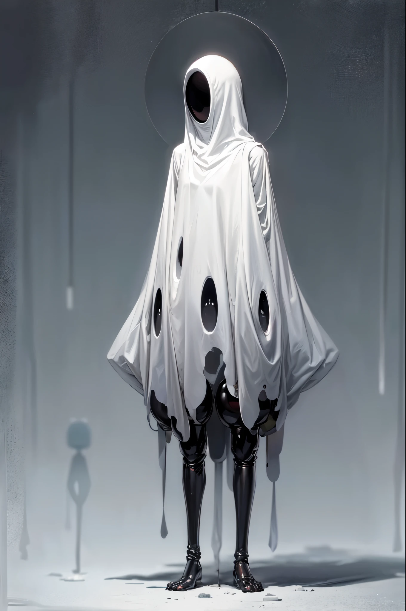 a faceless humanoid creature, no face no nose no eyes no mouth, strange and mysterious creature, black balls floating around the character, creature floating off the ground, white smooth skin, (best quality, 4k, 8k, highres, masterpiece:1.2), ultra-detailed, (realistic, photorealistic, photo-realistic:1.37), dynamic pose, dynamic point of view, overview shot