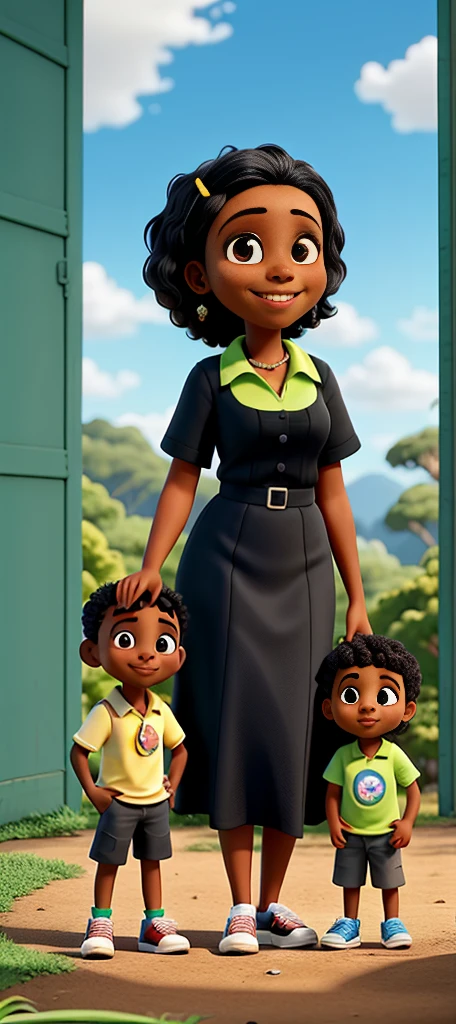 A happy family Negra, com a natureza de fundo