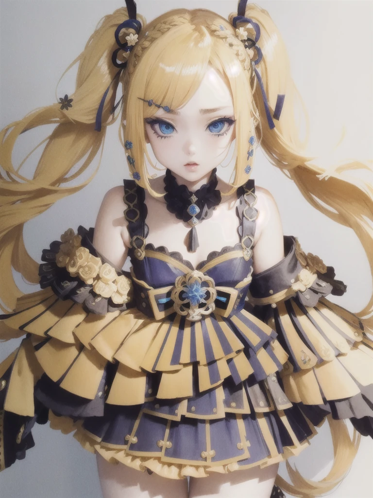 hair ornament, extreme details, twintails, masterpiece, genshin_impact,blue_eyes,blonde_hair,barbara \(genshin impact\)