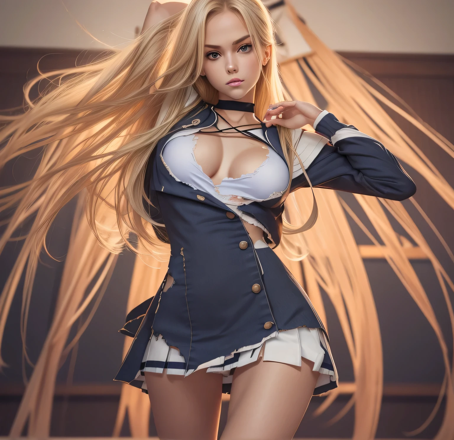 Scoop Neck,,beautiful caucasian woman,(((open neck))),slender body,light blond hair, Attractive posing, Full body, perfect detailed face, frame the head, glamour,damage costume,beautiful caucasian woman,slender full body,perfect detailed face, frame the head,wear torn,torn clothes,,,((a school girl in ripped Japanese sailor school uniform))