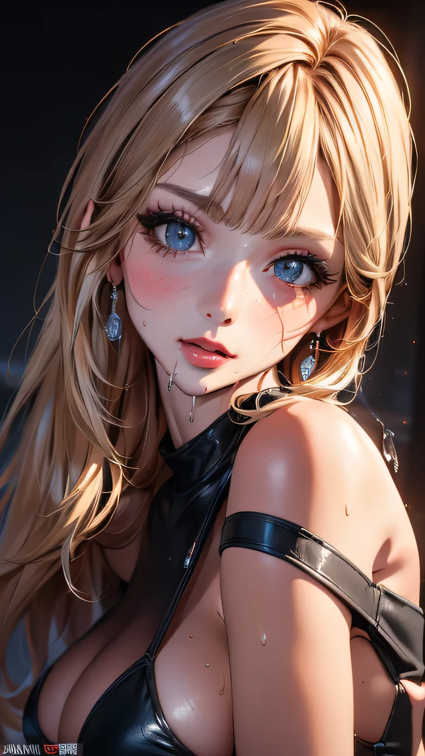 (8k、RAW Photos、Highest quality、masterpiece:1.2)、(Realistic、Realistic:1.37)、Very detailed、Ultra-high resolution、Beautiful and well-proportioned face、ootd、Asian,Gal,model, Dark Blonde Long, Lip gloss(Wet lips),Big Breasts、Sunburned skin,Beautiful and beautiful skin、Professional Lighting、sexy、orgasm、