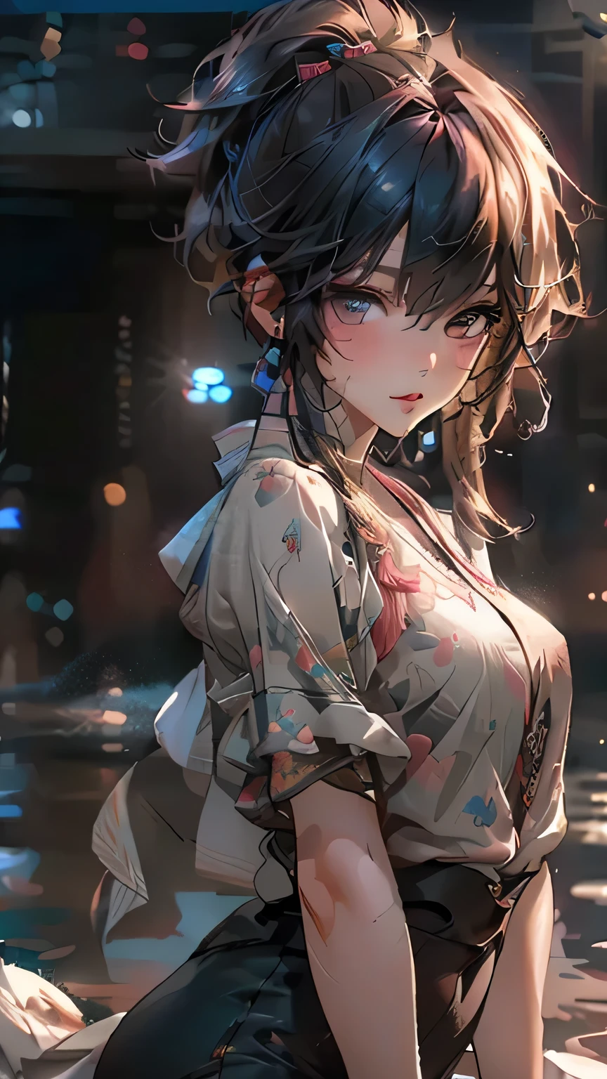 (8k、RAW Photos、Highest quality、masterpiece:1.2)、(Realistic、Realistic:1.37)、Very detailed、Ultra-high resolution、Beautiful and well-proportioned face、ootd、Asian,Gal,model, Dark Blonde Long, Lip gloss（Wet lips）,Big Breasts、Sunburned skin,Beautiful and beautiful skin、Professional Lighting、sexy、orgasm、
