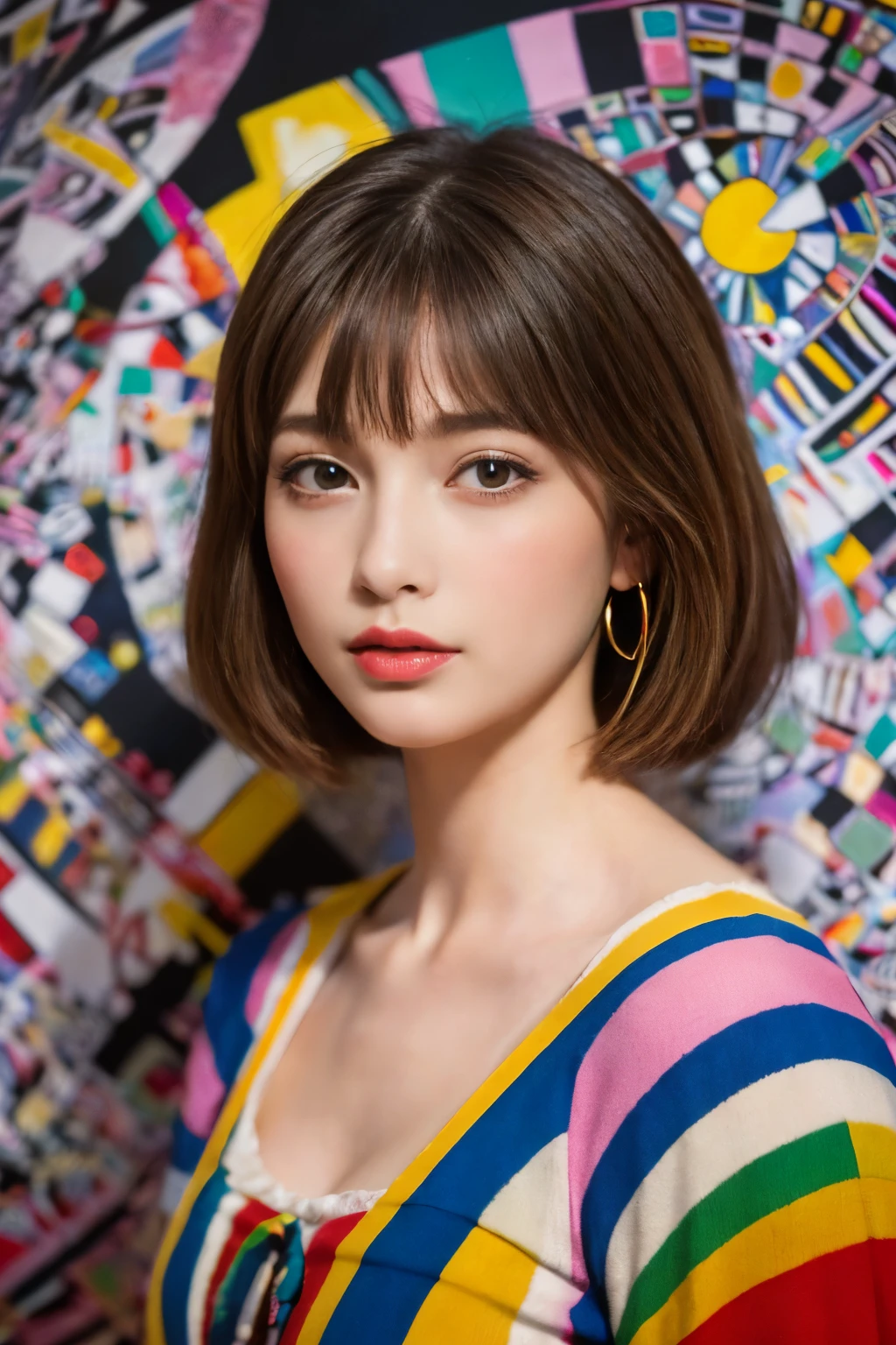 
((masterpiece:1.4, Highest quality)), (Realistic photos:1.4), (artwork),
((1 girl)), (Otherworldly beauty), (dream-like),
(超High resolution:1.2), Very delicate and beautiful, wonderful, Very detailedな CG Unity 8k 壁紙, Very detailed, High resolution, 
Soft Light, Beautiful detailed girl, Very detailedな目と顔, Beautiful and exquisite nose, Beautiful and exquisite, 
(Dressed in early 20th century Western European clothing:1.3),
Cinema Lighting, Perfect Anatomy, Slender body, (Parted bangs),
(Portrait of a Girl:1.5), (Kandinsky-style abstract background:1.5),
Cowboy Shot