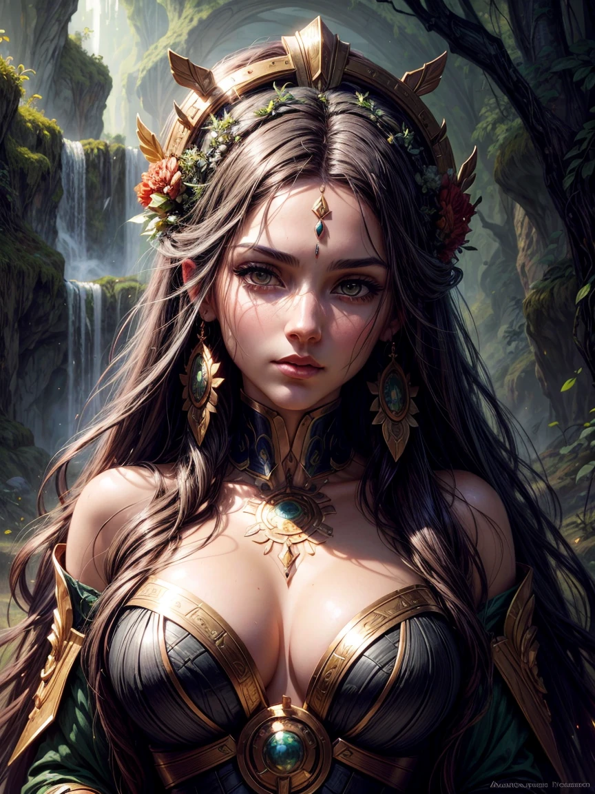 Portrait of the Goddess Gaia,complicated,grace,Very detailed,Digital Painting,Art Station,Concept Art,Smooth,Sharp Focus,An illustration,Art by Artgerm and Greg Rutkowski and Alphonse Mougia and William-Adolphe Bouguereau。