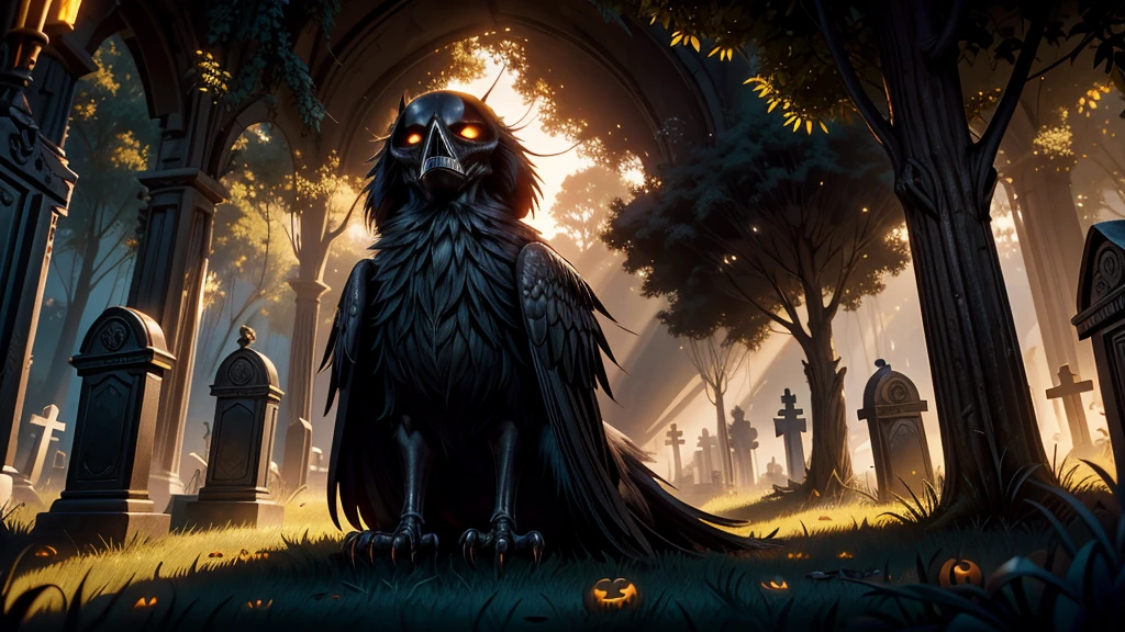 Halloween, Florest dark, cemetery, sunlit, chão sunlit, horror scenario, caves, dead, crow, cenário de cemetery