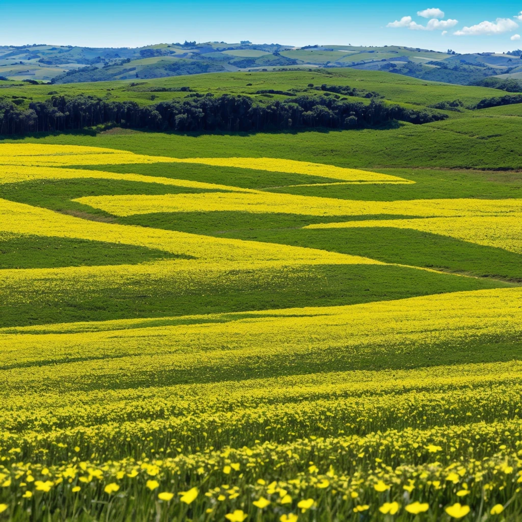 field region, repleto de flores, on a beautiful sunny morning, open area, durante a primavera, montanhas ao fundo da imagem, animation style, cartoon