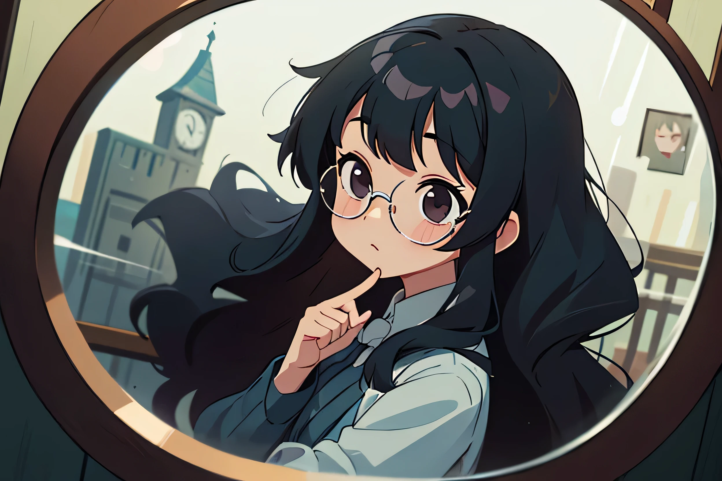 Girl、Long Black Hair、Detective、Investigating、Holmes、Glasseagnifying glass
