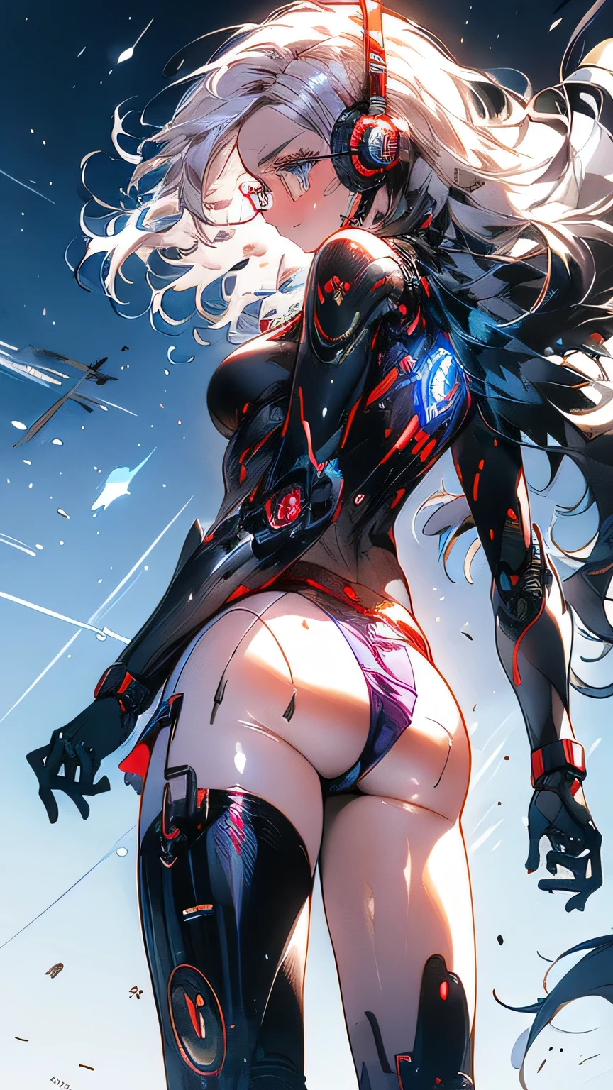 (Ultra flat, Flat Shading), Honors Type, Really blushing, 17years old, high school girl, Wearing a checkered pleated mini skirt, Short cut Colorful Gradation hair,(Glasses),Sweaty healthy body, ((cyber punk))(SF body suit,Futuristic and sci-fi headphones,high heel long boots)Gun holder on the thigh,mechanical headphone,shed tears,ornament,weapon human,She has a futuristic sci-fi big rifle in her hand,Mesgaquismiles, ((very very big butt))((Panties are visible))((lace lingerie,Shiny satin golden panties))((full back panties:1.2))(from behind)(ass focus)((from below)), Ultra-realistic, early morning, Breeze Skirt Lift, (Spread your legs:1.0),(You can see her pubic hair sticking out of her panties)
Blake
Captured in mid-stride, a lone figure emerges from the smoldering ruins: a young female cyborg with piercing blue eyes and striking white hair, clad in a futuristic black and red battle suit. ((Very very big breasts, J cup bra))(Wide Hips:1.1)The desolate alien battlefield stretches behind her, littered with twisted metal and shattered debris. Her gaze is fixed ahead, eyes blazing with determination as she surveys the devastation,
