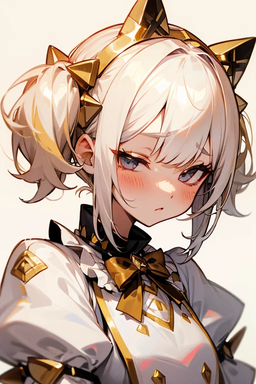 Short white hair, blush, Princess、Punk Fashion、Headbang 2.、White clothes、Twin tails、sharp、(Gold decoration)