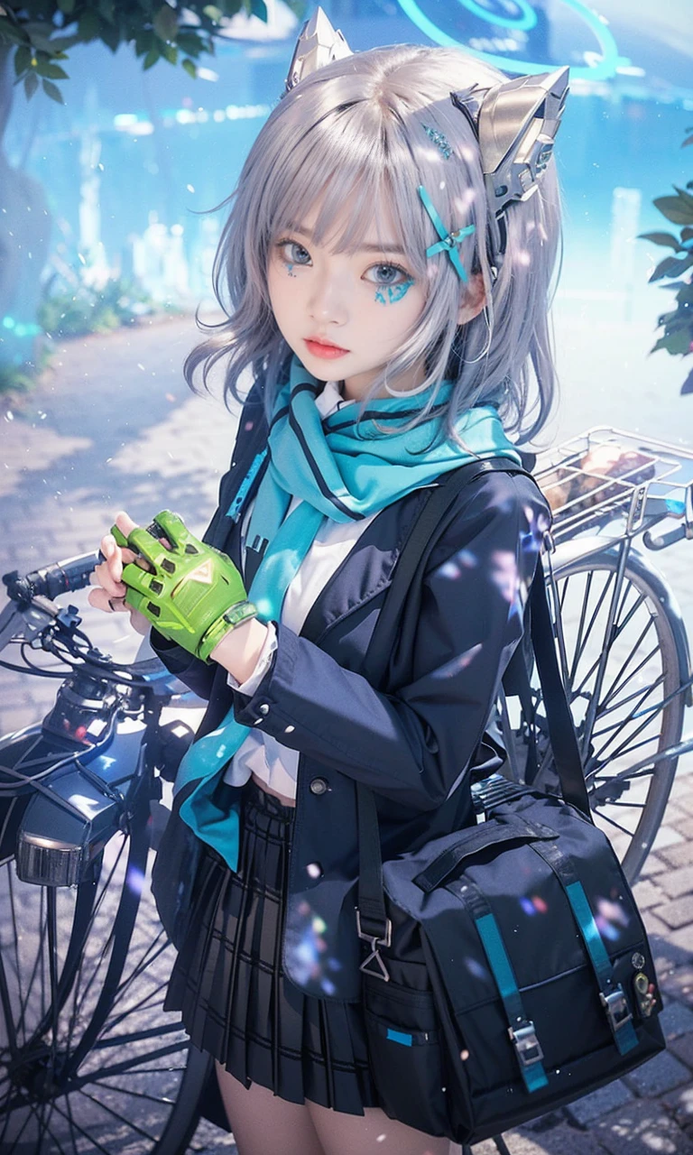 game art，best picture quality，Highest resolution，8k，((A half-length photo))，((portrait))，(rule of thirds)，Unreal Engine 5 rendering works， (Future girl)，(female warrior)， 22-year-old young hacker)，(ancient oriental hairstyle)，(Beautiful eyes full of details)，(big breasts)，(eye shadow)，Elegant and charming，indifferent，((frown))，(Combat suit full of futuristic technology，The costume combines futuristic power armor and，Clothing is decorated with glittering patterns and emblems)，cyberpunk characters，in the style of futuristic， photo poses，city background，lamp，Ray tracing，Game CG，((3D Unreal Engine))，OC rendering reflection pattern