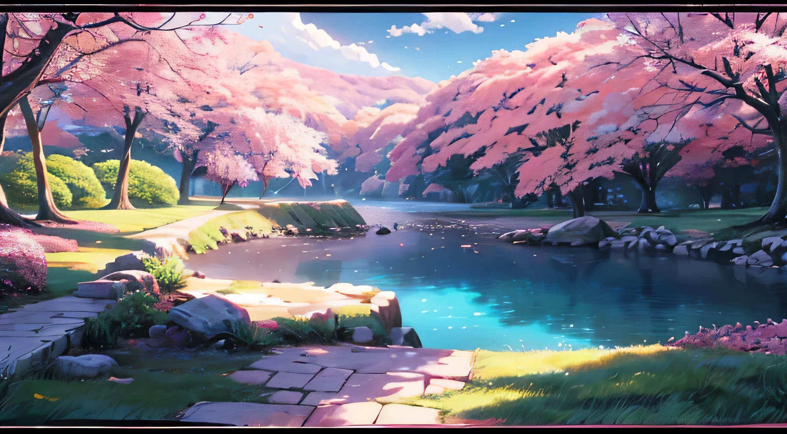beautiful girl,pink hair, short, beautiful appearance, background landscape with pink leaf trees anime books