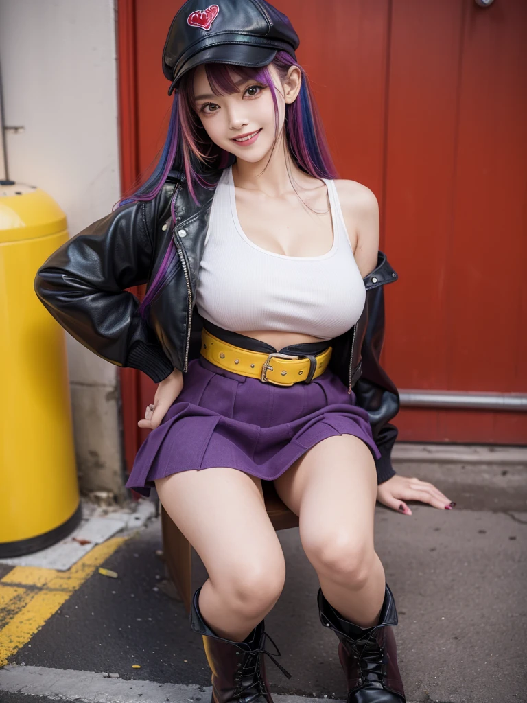 best quality,In 4K,beautiful girl,gravure idol,model,Wearing a cap,red,purple,Green outfit smile,highest quality,big breasts,hyper real stick、smile,She has her bangs down,beautiful girl,Long Hair,Maid clotheasterpiece,perfect face,perfect breasts,long hair,Outstanding style,stimulating,Cute outfits,Horny girl,double eyelid,Naughty Girls,Erotic and cute,mini skirt,ribbon on uniform,colorful hair color,yellow eyes,leather jacket,horny girl,Knee-high boots,Naughty Girls,
Colorful,Multicolor,future fashion