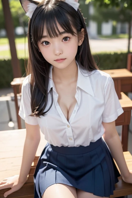 ((One Girl:1.4)),(masterpiece, Highest quality), ((Looking into the camera)),(((Long Hair))),(((I can see your chest))),(Nipples are visible), Asuka Langley, whole body、I can see your thighs、(((Light brown hair))),classroom、stand、セクシーなポーズ
blue dress, mini skirt、dress, neck ribbon, pinafore dress, ((red ribbon)),ribbon, White shirt,Short sleeve, short-sleeved,(asuka langley hairstyle:1.6),black eye,