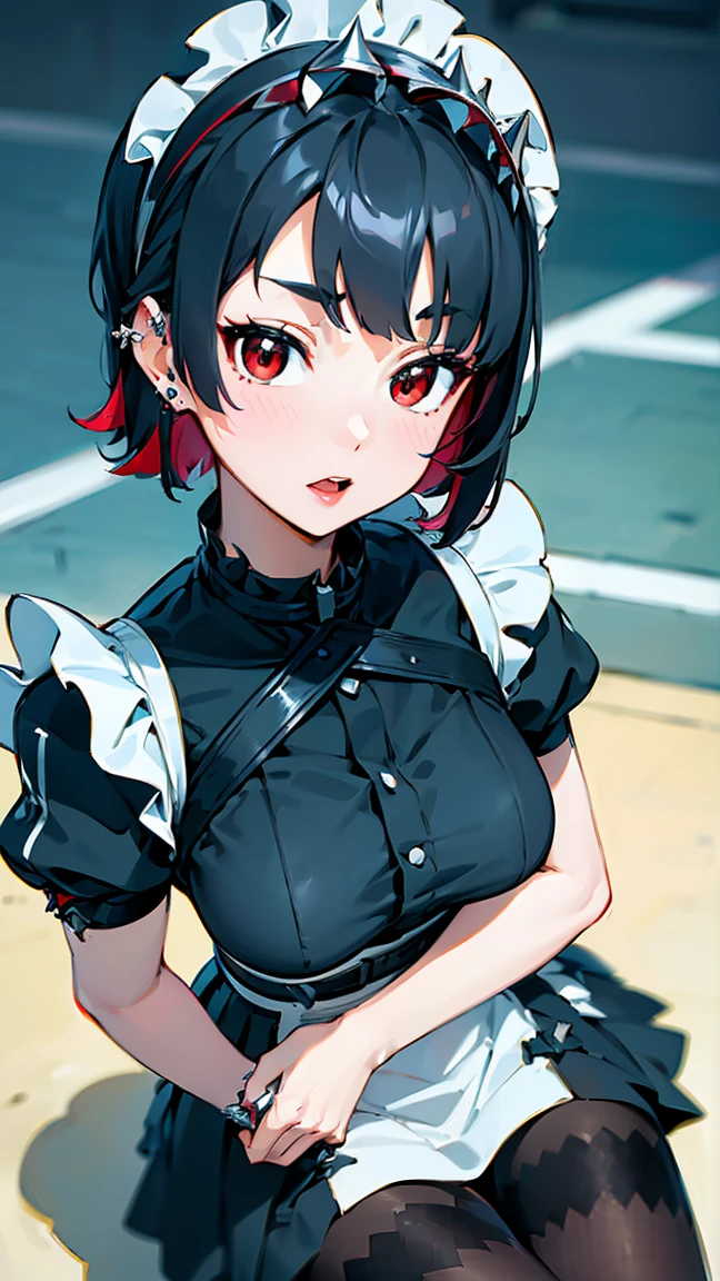 Ellen Jo, Black Hair, Colored Hair, Multicolored Hair, (Red Eyes: 1.3), Redhead, Short Hair, Two Tone Hair, Apron, Black Pantyhose, Black Shirt, Black Skirt, Ear Piercings, Fins, Fish Tail, Maid, Maid Apron, Maid Headdress, Pantyhose, Piercings, Puffy Short Sleeves, Puffy Sleeves, Shark Girl, Shark Tail, Shirt, Short Sleeves, Skirt, Tail, Two Tone Hair, Wrist Cuffs, (((Aerial view from a distance: 1.5))),Facing front,((Midnight 1.5)),Top-down composition,Best quality,Perfect face,Perfect limbs,Perfect fingers,High resolution,Girl with abandoned school background 1,(Beautiful anime face,Cute face,Detailed face),Adorable expression,Miniature clothes,Laughing out loud,Looks very happy,Lip open,Pink lipstick,BREAK,Miniature human hand,8 descriptions,Big and thin manga style,Perfect anatomy,Perfect proportions,Night,Nice lighting,Bright colors,Clean lines,Info,((Colorful Naha flower-filled urban park 1.5)),((Promenade 1.5)),((Waterside park with ocean view 1.5)),((Colorful flowers in full bloom)),((Neatly maintained park background 1.5)),Blur,Stunning facial expression,Unsettled emotions,Gorgeous,Pretty,Beautiful face and eyes with attention to detail,(Masterpiece)Beautiful face,Young handsome girl,Real perfect skin,Blur,Stunning facial expression,Unsettled emotions,Gorgeous,Pretty,Beautiful face and eyes with attention to detail,(Audrey Hepburn),(17 years old),Blake,(Cute type),(J-pop idol),(Thighs,(Depth of field),(Depth of field),Soft light,Glittering lens gaze,(Droopy eyes),Straight teeth,Bashful smile,Fluttering hair,A scene from Blake's movie,Cinematic full color,4K,8K,16K lace,Raw photo,Must-see movie,Pro color grade,Professional photographer,School girl,Soft and clean focus,Realistic lighting and shading,(Very delicate and beautiful artistic),Elegant,Eyes,(Not big eyes),(Slender),(Abdomen 0.95), (Slim), (Beautiful girl), (Waist detail 1.15), (Beautiful girl), (Details), Open lips, Red lips, Full makeup face, (Glowing skin), (Perfect female body), (Total length 1.