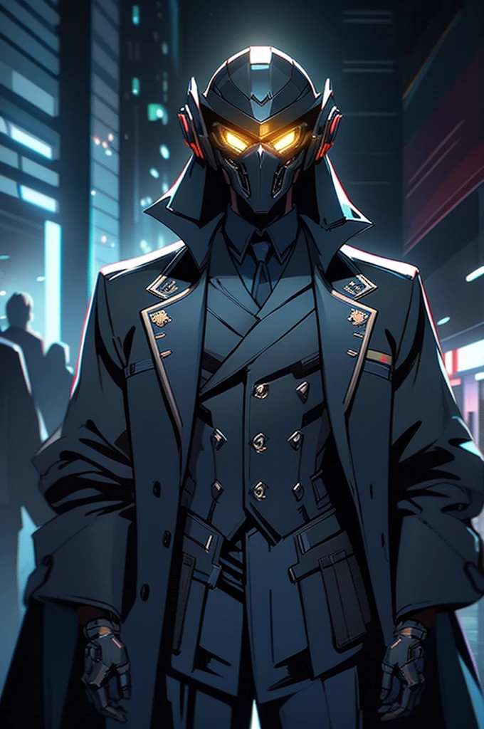 In the dimly lit alley, a cybernetically enhanced detective stands stoically amidst the neon-lit cityscape, a futuristic trench coat billowing around him. This concept art, a high-resolution digital painting, portrays a gritty scene straight out of a retro-futuristic film noir. The detective's Augmented Reality visor glows with information, highlighting the contrast between shadows and vibrant colors. Each detail is meticulously rendered, from the gleaming metal prosthetic arm to the holographic crime scene reconstruction playing in the background. This stunning image oozes atmosphere and mystery, drawing the viewer into a world that feels both familiar and otherworldly.