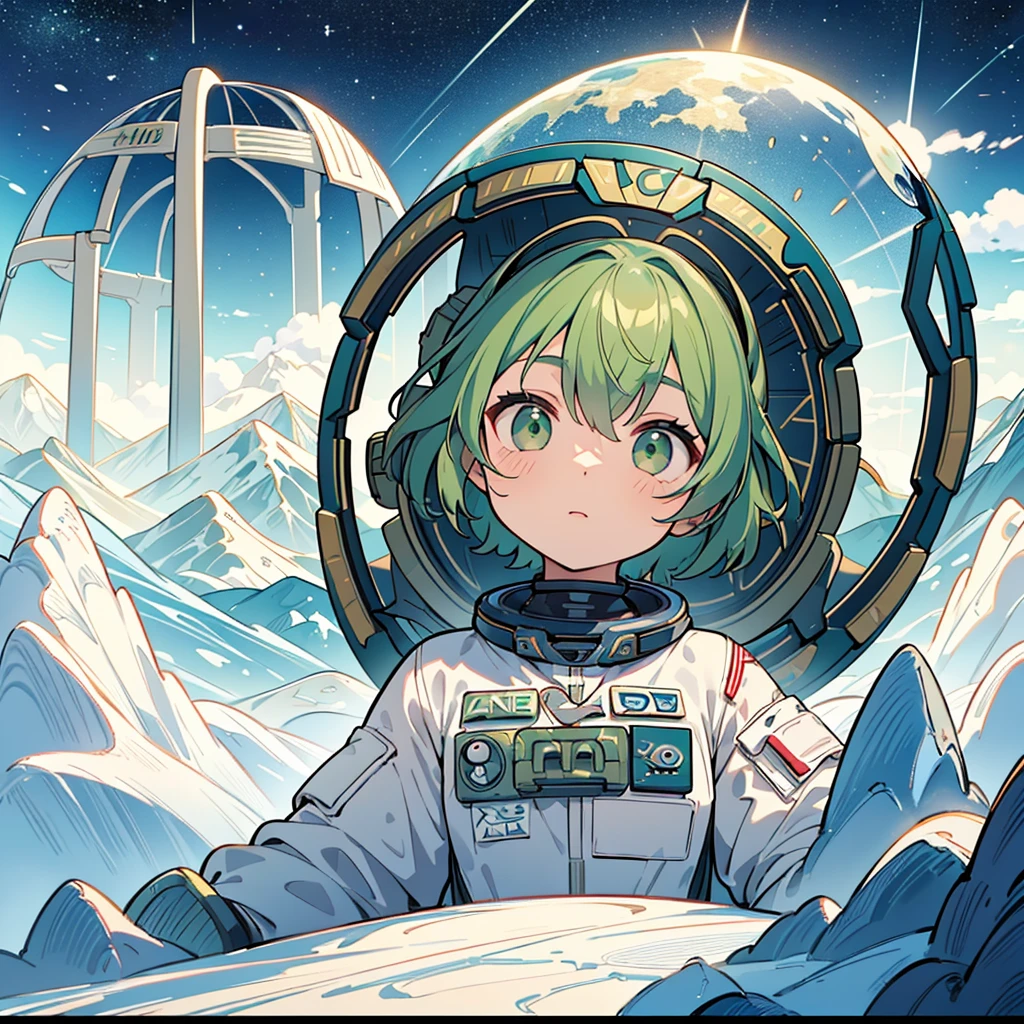 The award-winning (whole body:0.8) (Portraits:1.3) A young woman (Sci-fi astronaut:1.3) and (army:1.4), (Stargate:1.4), Looking at the emerald green alien planet, (Mountains:1.2) (Takakusa:1.4), rock, Clouds in the sky, Popular on artstation, Very detailed, Fine details, complex, (lens flare:0.6), (Backlight:0.8), (bloom:0.8), Shallow depth of field