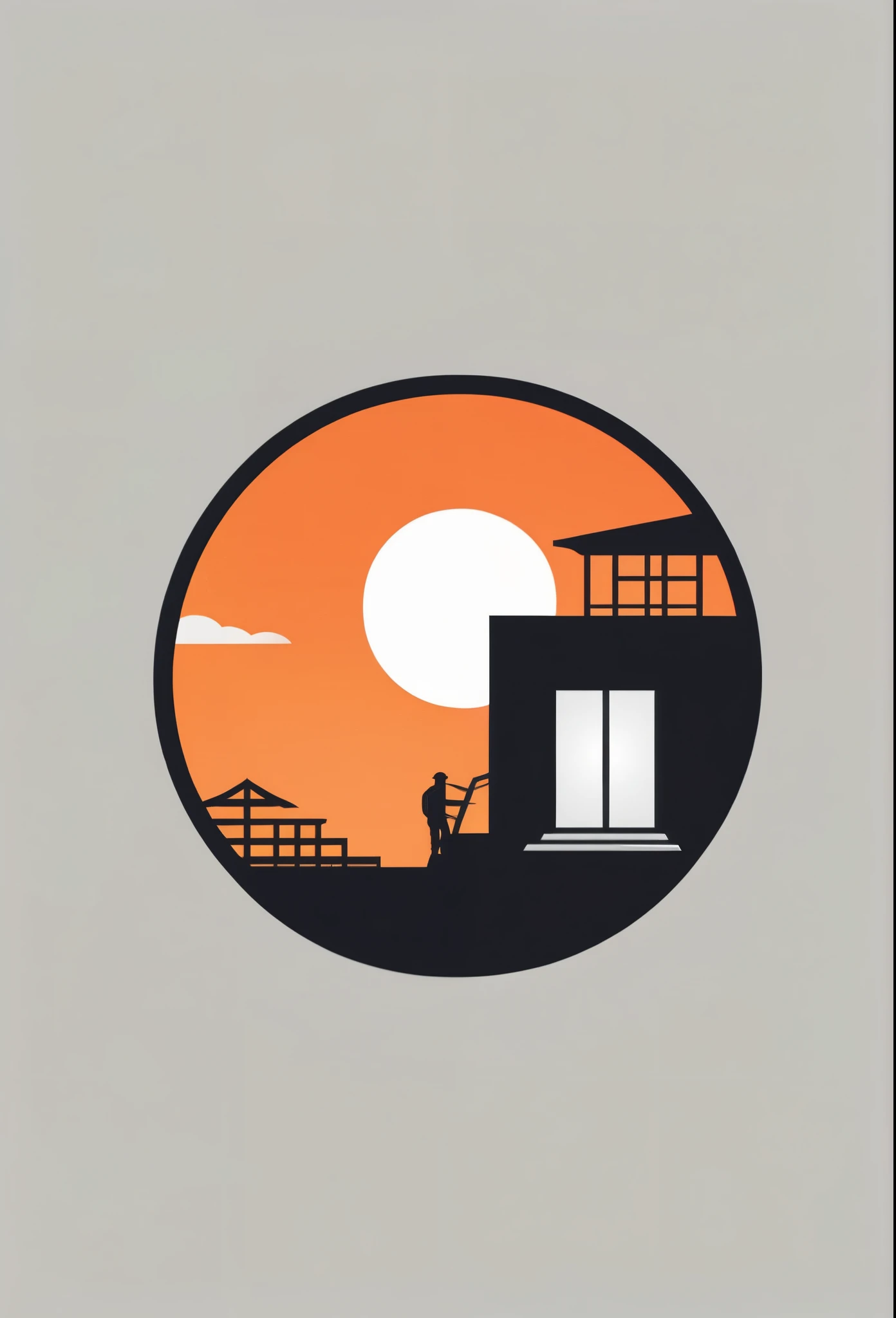 a stylish logo for the construction industry
A long container logo next to a Japanese one-story house
Pretty cool
chic and modern design
The orange sunset is withering in the container's design sky
use gray as one's logo
A logo with a cool Japanese-style square container drawn inside a circle-shaped logo
The logo is monotone in white, black and gray
Only the sky above the house is designed to be orange
White background