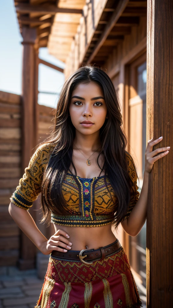 (Pixar style) A waist-high portrait of a Mexican girl with long hair, natural skin texture, 4K textures, HDR, intricate, highly detailed, sharp focus, hyper-detailed