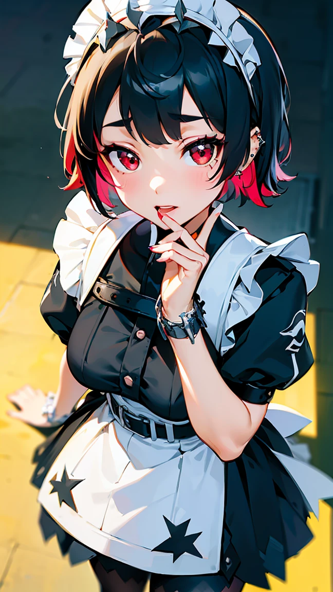 Ellen Jo, Black Hair, Colored Hair, Multicolored Hair, (Red Eyes: 1.3), Redhead, Short Hair, Two Tone Hair, Apron, Black Pantyhose, Black Shirt, Black Skirt, Ear Piercings, Fins, Fish Tail, Maid, Maid Apron, Maid Headdress, Pantyhose, Piercings, Puffy Short Sleeves, Puffy Sleeves, Shark Girl, Shark Tail, Shirt, Short Sleeves, Skirt, Tail, Two Tone Hair, Wrist Cuffs, (((Aerial view from a distance: 1.5))),Facing front,((Midnight 1.5)),,Best quality,Perfect face,Perfect limbs,Perfect fingers,High resolution,Girl with abandoned school background 1,(Beautiful anime face,Cute face,Detailed face),Adorable expression,Miniature clothes,Laughing out loud,Looks very happy,Lip open,Pink lipstick,BREAK,Miniature human hand,8 descriptions,Big and thin manga style,Perfect anatomy,Perfect proportions,Night,Nice lighting,Bright colors,Clean lines,Info,((Colorful Naha flower-filled urban park 1.5)),((Promenade 1.5)),((Waterside park with ocean view 1.5)),((Colorful flowers in full bloom)),((Neatly maintained park background 1.5)),Blur,Stunning facial expression,Unsettled emotions,Gorgeous,Pretty,Beautiful face and eyes with attention to detail,(Masterpiece)Beautiful face,Young handsome girl,Real perfect skin,Blur,Stunning facial expression,Unsettled emotions,Gorgeous,Pretty,Beautiful face and eyes with attention to detail,(Audrey Hepburn),(17 years old),Blake,(Cute type),(J-pop idol),(Thighs,(Depth of field),(Depth of field),Soft light,Glittering lens gaze,(Droopy eyes),Straight teeth,Bashful smile,Fluttering hair,A scene from Blake's movie,Cinematic full color,4K,8K,16K lace,Raw photo,Must-see movie,Pro color grade,Professional photographer,School girl,Soft and clean focus,Realistic lighting and shading,(Very delicate and beautiful artistic),Elegant,Eyes,(Not big eyes),(Slender),(Abdomen 0.95), (Slim), (Beautiful girl), (Waist detail 1.15), (Beautiful girl), (Details), Open lips, Red lips, Full makeup face, (Glowing skin), (Perfect female body),