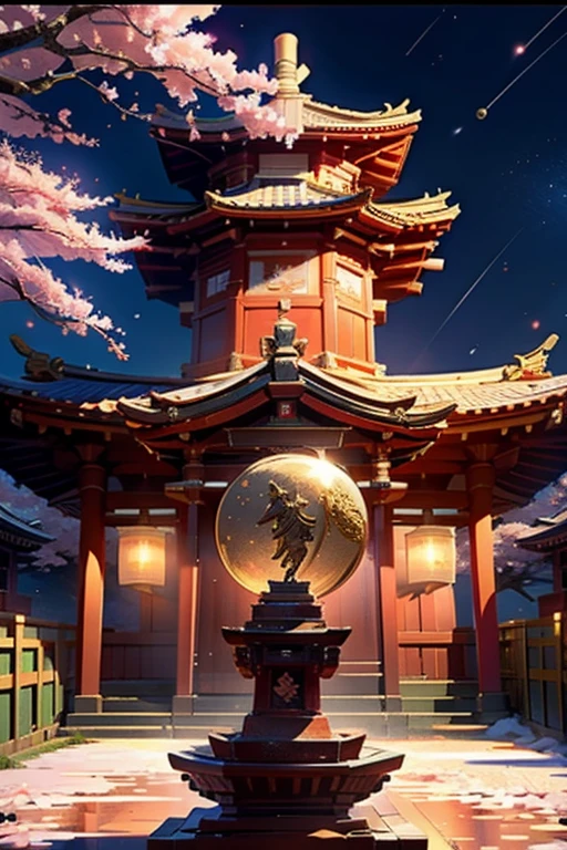 masterpiece，shrine，hope，positive，beautiful，Otorii，cherry blossoms ,Night Sky，High resolution, High resolution, 8k, masterpiece2:1,（ 京都のshrine，moon）Rear view