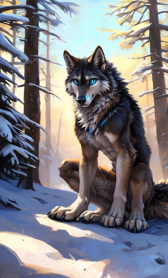 ((Solo)), male people, anthro wolf, (Multi-colored fur, White-brown:1.3，White tail pointed), (Height 2.1m,Tail length 1.5m), ((Wolf face, Big eyes, White eyelids, Blue pupil, Slim:1.2) (Tough, Calm expression:1.2)), Abs, Slim, pinging)), (Correct anatomy), Naked all over the body,A long big tail，Feet，(Realistic fur, Detailed fur texture, labeled:1.3)), (Natural lighting), Photorealistic, Hyperrealistic, ultradetailed, by Kenket，Snowfield，No artifacts, Running on