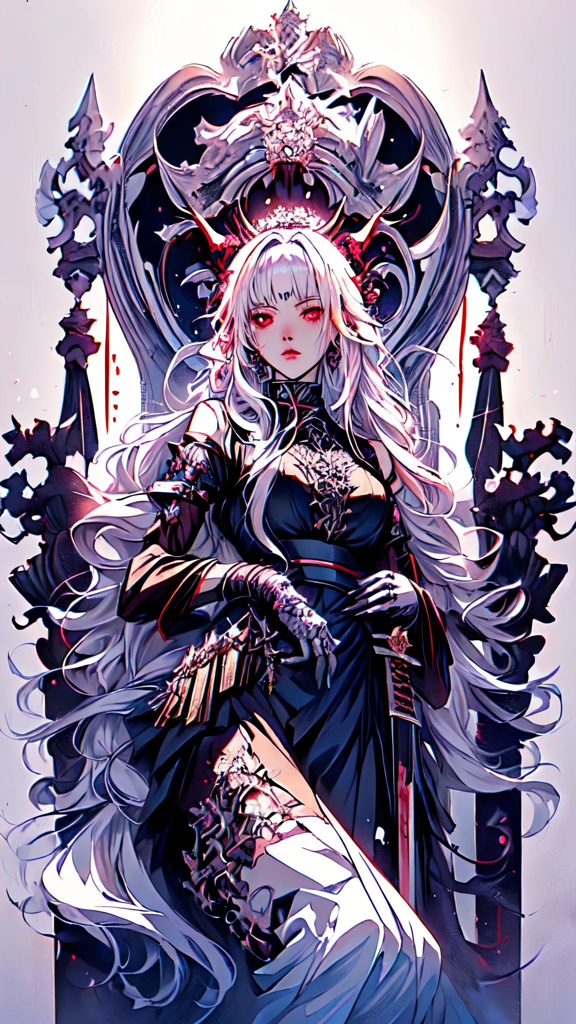 anime girl with a sword and blood splattered around her, gothic maiden anime girl, anime fantasy artwork, white haired deity, anime epic artwork, detailed anime art, detailed anime artwork, anime fantasy illustration, demon anime girl, beautiful necromancer, beautiful fantasy anime, trending on artstation pixiv, anime art wallpaper 4k, anime art wallpaper 4 k