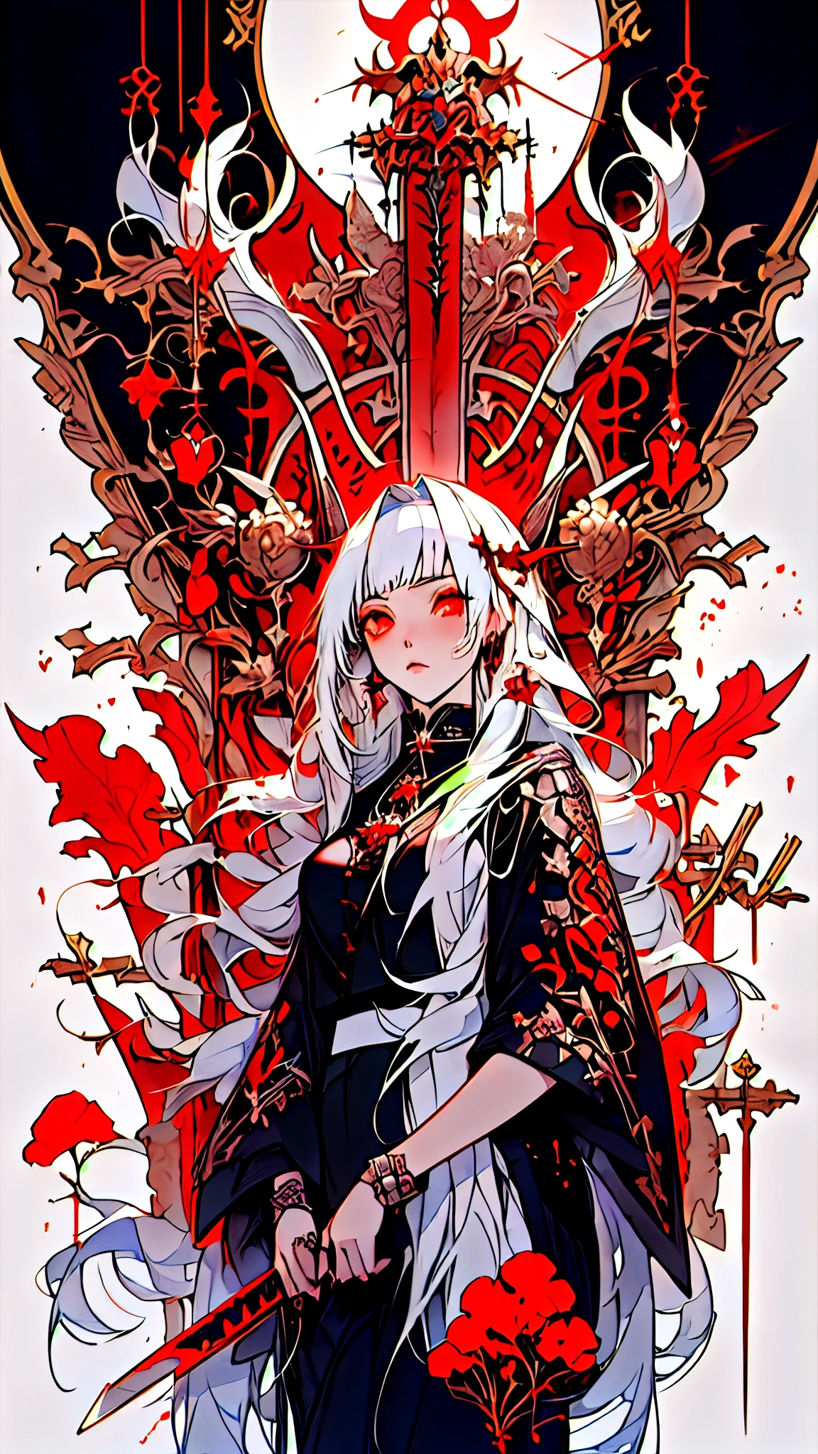 anime girl with a sword and blood splattered around her, gothic maiden anime girl, anime fantasy artwork, white haired deity, anime epic artwork, detailed anime art, detailed anime artwork, anime fantasy illustration, demon anime girl, beautiful necromancer, beautiful fantasy anime, trending on artstation pixiv, anime art wallpaper 4k, anime art wallpaper 4 k