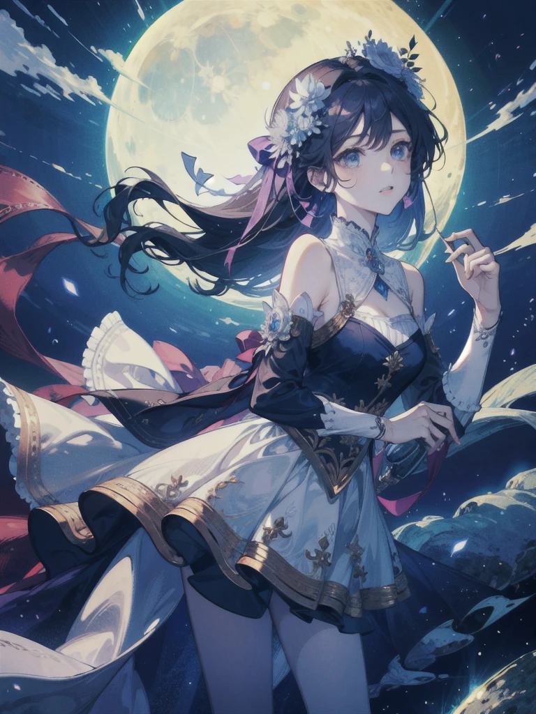 ((best quality)), ((masterpiece)) Moon, Luna, Goddess, Flower